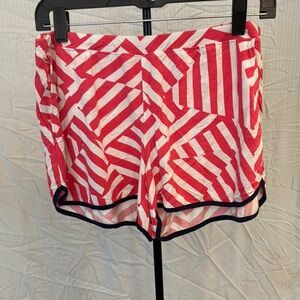 Soma Coral and White Pajama Set with Geometric Pattern and Navy Trim - Medium